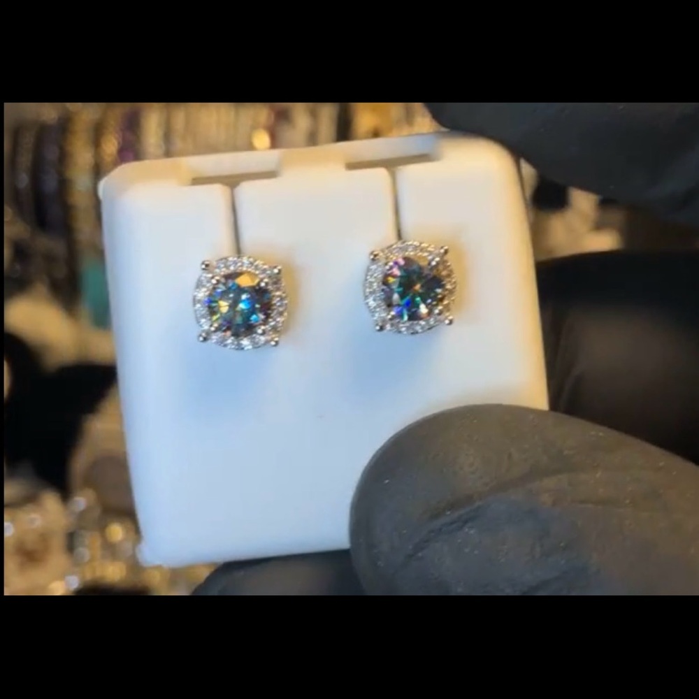 Moissanite VVS1 Rainbow Blue Earrings
